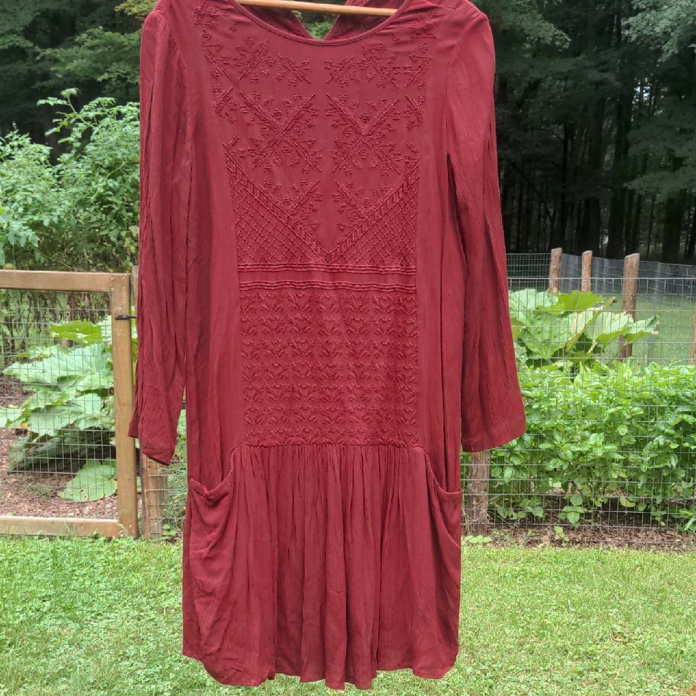 Massimo Dutti Burgundy Long Sleeve Dress
